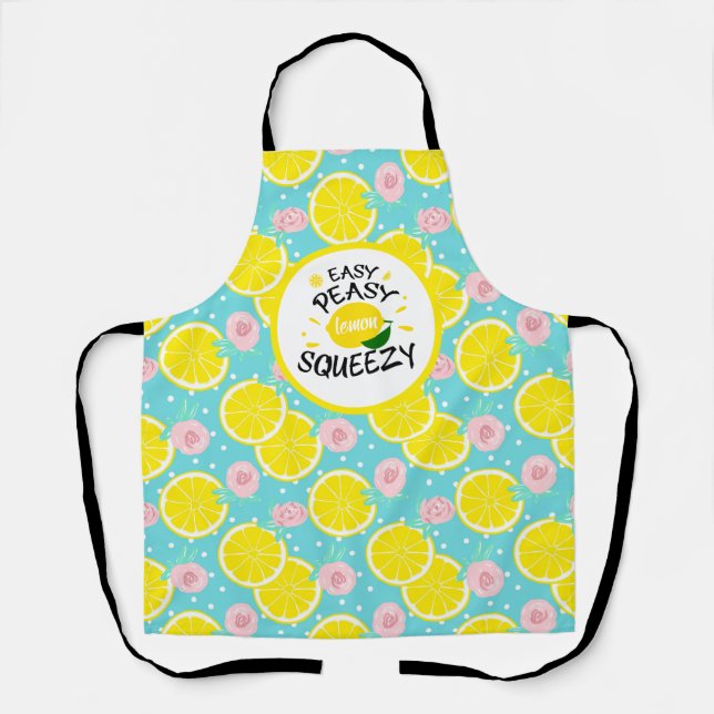 Bright yellow blue lemon fun retro apron (Front)