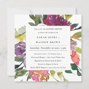BRIGHT YELLOW BLUSH BURGUNDY FLORAL COUPLES SHOWER INVITATION