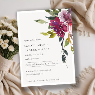 Bright Yellow Blush Burgundy Floral Wedding Invite