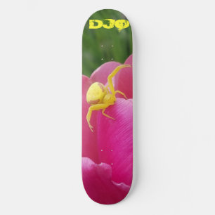 Bright Yellow Crab Spider Pink Flower initials Skateboard