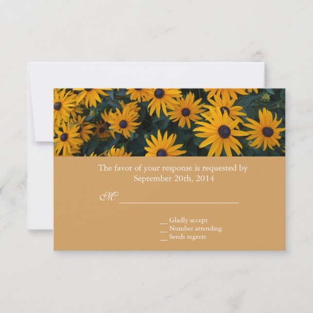Bright yellow daisy flowers wedding RSVP Card (Front)