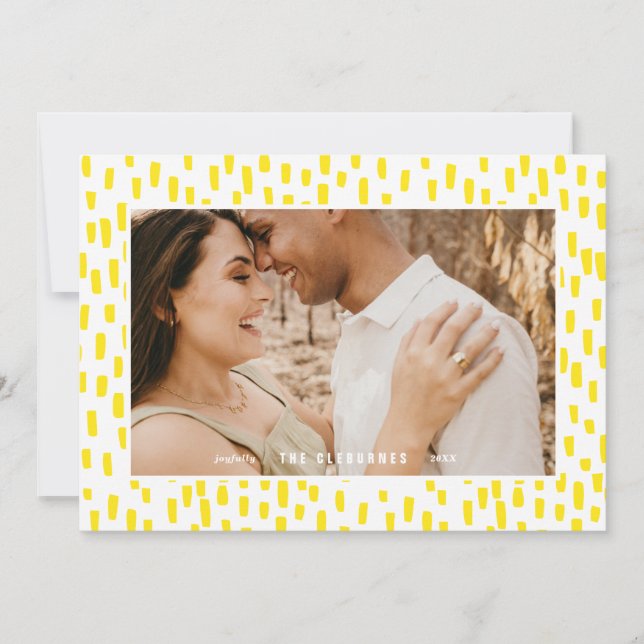 Bright Yellow Dashing Photo Frame Holiday Card (Front)