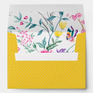 Bright Yellow Dots with Chinoiserie Floral Envelope