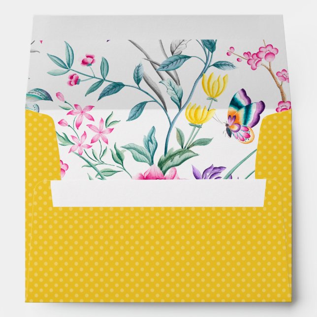 Bright Yellow Dots with Chinoiserie Floral Envelope (Back (Bottom))