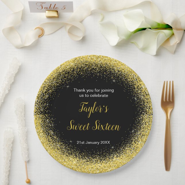 Bright Yellow Dress Faux Glitter Sweet 16 Birthday Paper Plate (Wedding)