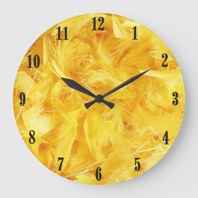 Bright Yellow Feathers Black numbers Large Clock (Front)