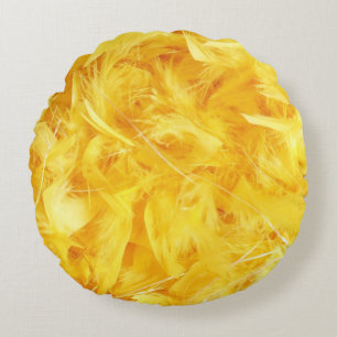 Bright Yellow Feathers Round Cushion