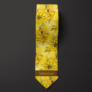 Bright Yellow Floral Monogram Tie
