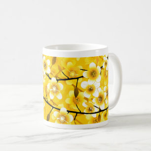 Bright Yellow Floral Pattern Design Coffee Mug