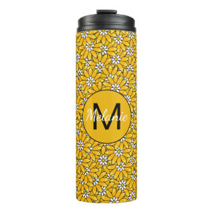 Bright Yellow Floral Pattern Personalised Thermal Tumbler