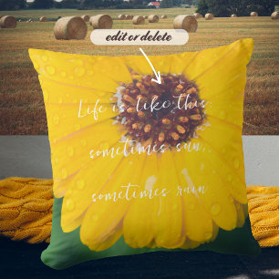 Bright yellow flower after rain cushion