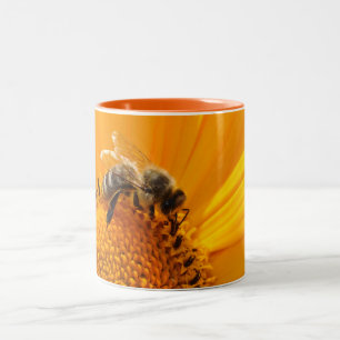 Bright Yellow Flower And Honey Bee Two-Tone Coffee Mug