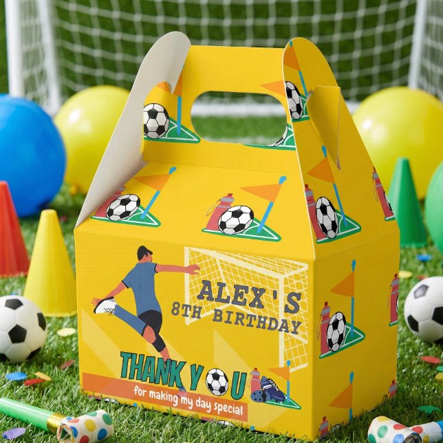 Bright Yellow Fun Soccer Thank You Birthday Favour Box (Creator Uploaded)