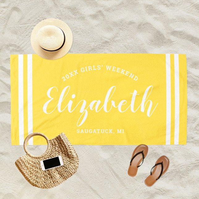 Bright Yellow Girls Weekend Personalised Name Beach Towel (Creator Uploaded)