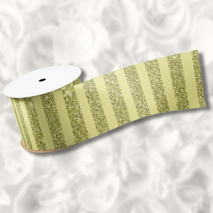 Bright Yellow Glitter Style Vertical Stripes Satin Ribbon
