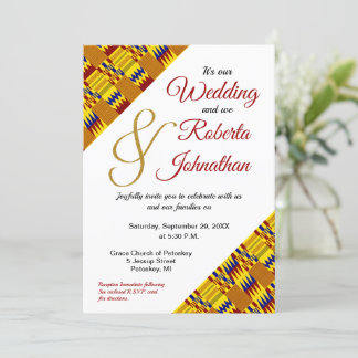 Bright Yellow Gold Burgundy African Kente K29 Invitation