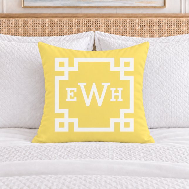 Bright Yellow Greek Key Monogram Initial Cushion (Creator Uploaded)