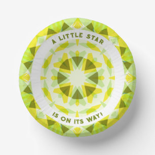 Bright Yellow Green Star Gender Reveal Baby Shower Paper Plate