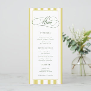 Bright Yellow Green Zesty Stripes Classic Wedding Menu