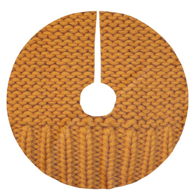 Bright yellow: handmade knitted texture. brushed polyester tree skirt (Front)