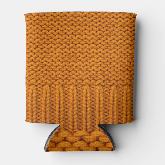 Bright yellow: handmade knitted texture. can cooler (Front)