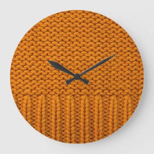 Bright yellow: handmade knitted texture. large clock