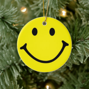 Bright Yellow Happy Smiling Face Ceramic Tree Decoration