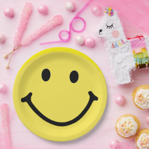 Bright Yellow Happy Smiling Face  Paper Plate