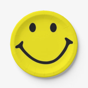 Bright Yellow Happy Smiling Face  Paper Plate
