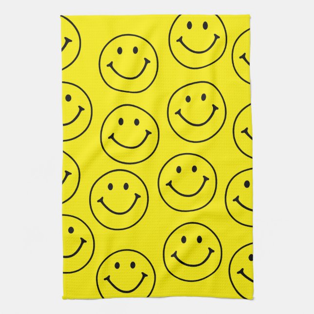 Bright Yellow Happy Smiling Face  Tea Towel (Vertical)