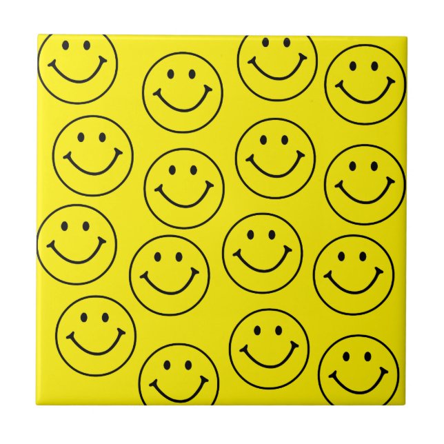Bright Yellow Happy Smiling Face  Tile (Front)