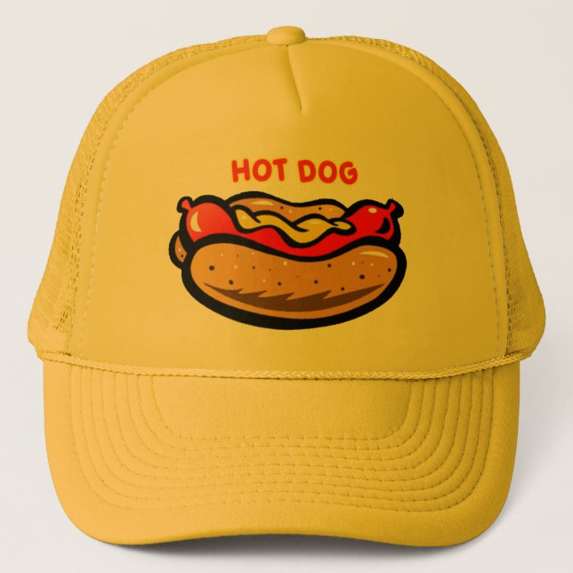 Bright Yellow Hot Dog Stand Custom Print Logo Trucker Hat (Front)