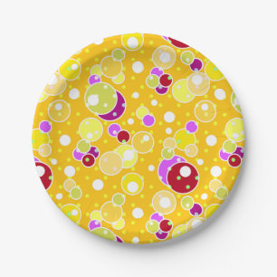 Bright yellow kids fun bubbles circles birthday cu paper plate