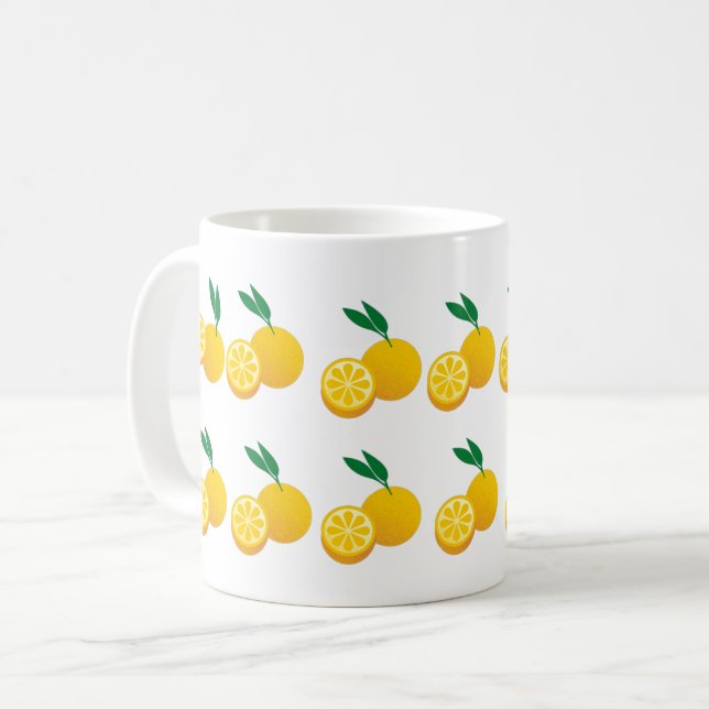Bright Yellow Lemon Citrus Art Coffee Mug (Front Left)