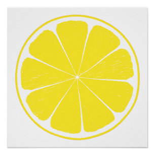 Bright Yellow Lemon Citrus Fruit Slice Design Poster