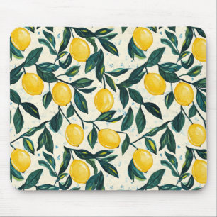 Bright Yellow Lemon Patterned Mouse Pad