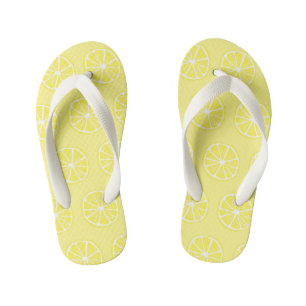 Bright Yellow Lemon Slice Pattern on Light Yellow Kid's Jandals