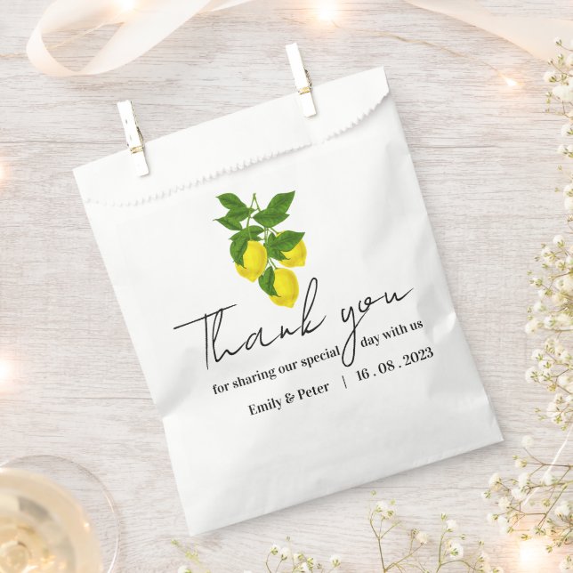 Bright Yellow Lemon Thank you Citrus Wedding Party Favour Bags (Clipped)