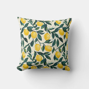 Bright Yellow Lemon Tree Branches Two-Tone Cushion
