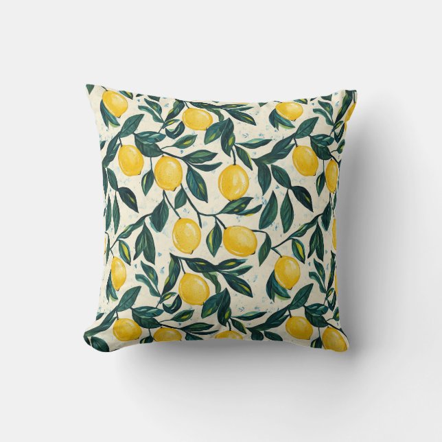 Bright Yellow Lemon Tree Branches Two-Tone Cushion (Front)
