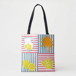 Bright yellow lemons, orange sun, summer pitchers  tote bag