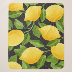 Bright Yellow Lemons Watercolor Seamless Sherpa Blanket