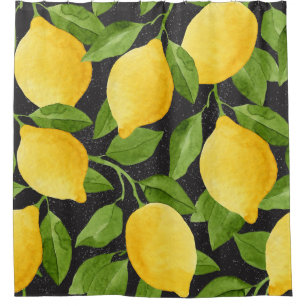 Bright Yellow Lemons Watercolor Seamless Shower Curtain
