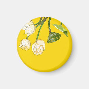 Bright Yellow Lotus Flowers & Lotus Seedpod Magnet