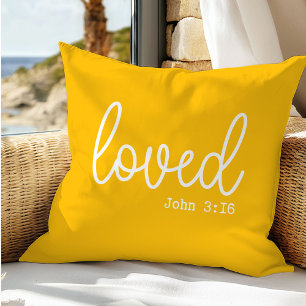 Bright Yellow Love Quote Throw Pillow