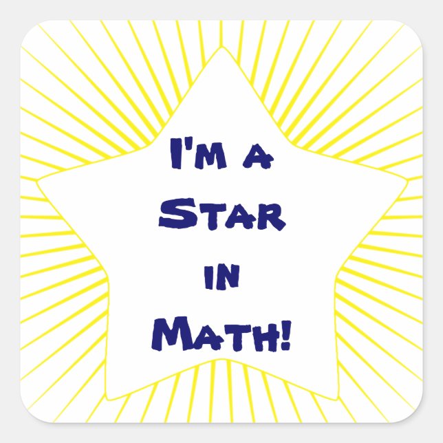 Bright Yellow Math Student Star Square Sticker (Front)