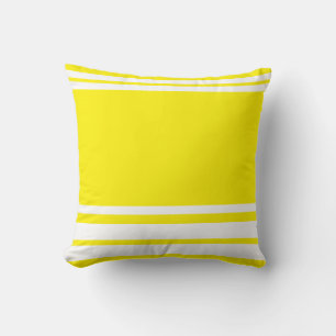 Bright Yellow : Modern Lines in White Cushion