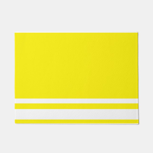Bright Yellow : Modern Lines in White Doormat (Front)