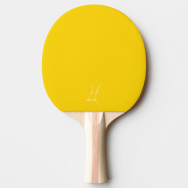 Bright Yellow Monogrammed Ping Pong Paddle (Front)