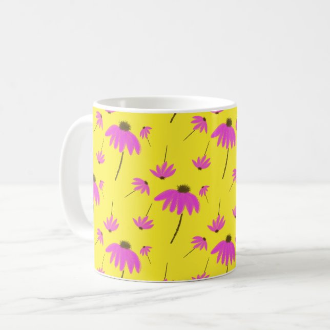Bright Yellow Mug with Pink Flowers (Front Left)